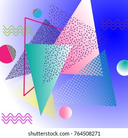 Bright cheerful pattern Memphis style for fashion. Hipster image for postcards, fabric, postcards.