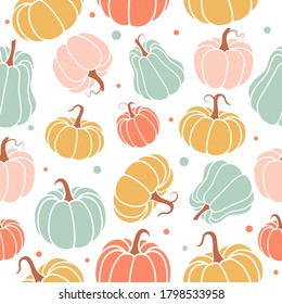 Bright cheerful pattern with pumpkins. Suitable for autumn decor, harvest festival, halloween, healthy food.