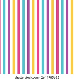 A bright and cheerful pattern with vibrant rainbow-colored vertical stripes