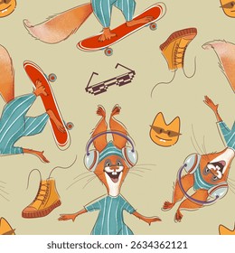 A bright and cheerful print featuring a skateboarding squirrel