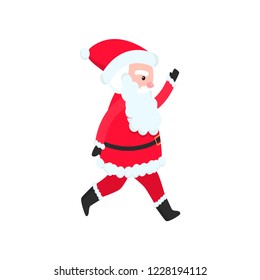 Bright and cheerful Santa Claus in a red suit and a long and thick beard congratulates everyone on the New Year.