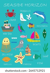 A bright and cheerful sea scene with rolling waves, playful fish, and little boats. Full of color and joy, it brings the magic of the ocean to life in a fun and friendly way