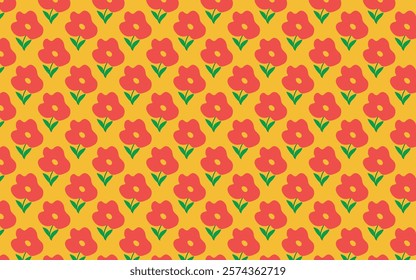 Bright and cheerful seamless hand draw pattern with red flowers. Perfect for summer designs, textile print, and digital art