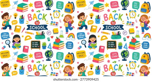 bright cheerful seamless pattern back to school vector illustration