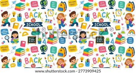 bright cheerful seamless pattern back to school vector illustration