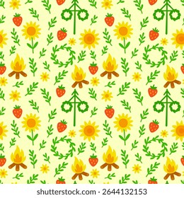 Bright and cheerful seamless pattern celebrating Midsummer Day