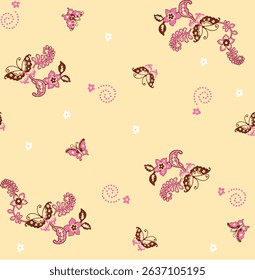 Bright and cheerful seamless pattern for kids with cute doodles and soft colors. Perfect for baby products and kids' stationery.