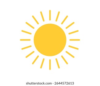 Bright, cheerful sun icon. Simple yellow design representing warmth, energy, and summer. Ideal for weather apps, childrens content, and positive messages.