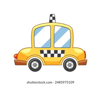 Helle und fröhliche Vektorillustration eines Cartoon-Gelb-Taxi-Taxis mit Schachbrettdetails, Vektorgrafik Bild