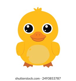 Ilustración vectorial brillante y alegre de un pato amarillo, perfecto para materiales educativos para niños, juegos y obras de arte digital.