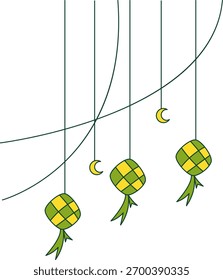 Vetor brilhante e alegre de vários bolinhos de arroz ketupat pendurados para o projeto festivo.