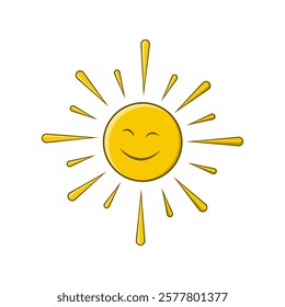 A bright and cheerful yellow sun with a happy face, surrounded by glowing rays. Perfect for sunny designs, children’s projects, or uplifting themes.