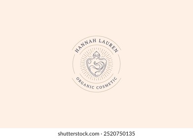 Bright chemical magic poison in bottle circle line art logo design template vector illustration. Mythology sorcery magician toxic flask linear logotype for organic cosmetic skin hair care beauty brand