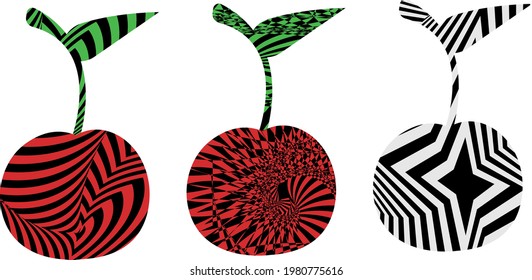 bright cherries with texture in op art style modern fruit icons