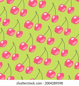 Bright cherry seamless vector pattern. Minimalistic and flat illustration.