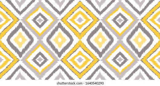 Bright Chevron Arabic Vector Seamless Pattern. Trendy Tie Dye Texture. Japan Textile Tribal Design. Yellow Ogee Ethnic Wallpaper.