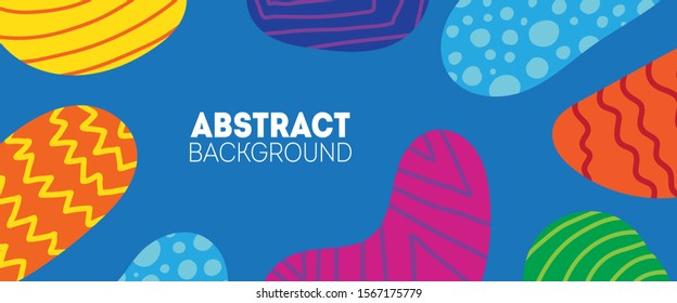 Bright childish background with multicolored doodle drawing elements and shapes. Design for kids