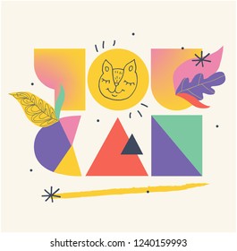 Bright childish creative print "You can!" with cat. Vector illustration. - Shutterstock ID 1240159993