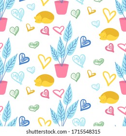Diseño infantil brillante sin costura con gatos graciosos en el vector. Se puede utilizar un patrón sin problemas para fondos de paredes, rellenos de patrones, fondos web, texturas superficiales. Bonito papel pintado infantil. Pasos 10