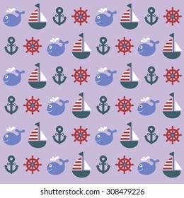 bright childish vector nautical seamless pattern