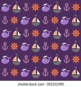 bright childish vector nautical seamless pattern