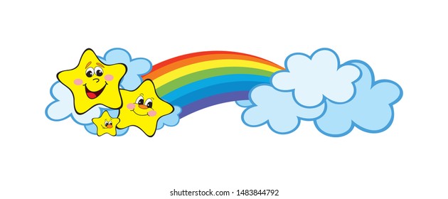 Bright children background. Rainbow. Stars. Clouds. Holiday. Kindergarten