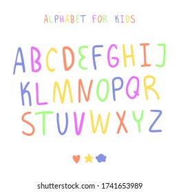Bright children English alphabet drawn in Doodle style. Vector illustration of the English alphabet. All letters are isolated, suitable for making any inscriptions.