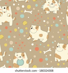 Bright children pattern with cute puppy.