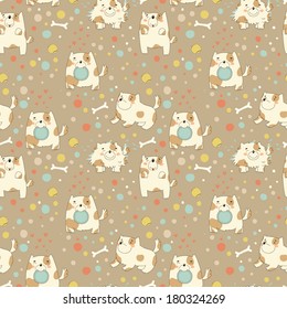 Bright children pattern with cute puppy.Seamless pattern can be used for wallpaper, pattern fills, web page background,surface textures.