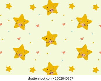 bright children's pattern with cute stars on a white background