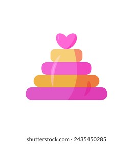 Bright children's pyramid, pink and yellow. Stackable ring toy for baby, a toy for developing the logic of younger preschoolers. Vector illustration on a white background, eps 10.