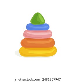 Bright children's toy, pyramid of rings with triangular top. Vector illustration