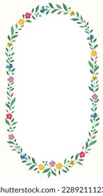 Bright Chintz Romantic Meadow Wildflowers Vector Ellipse Oval Wreath Frame. Cottagecore Garden Flowers and Foliage Wedding Invitation. Homestead Bouquet. Farmhouse Background