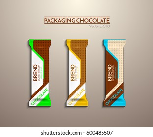 Bright chocolate packaging. Design set on a gray background. Vector illustration.
