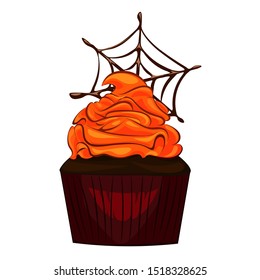 Bright chocolate pumpkin monster cupcake for Halloween.