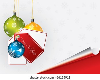 Bright christmas background with decorations and labels