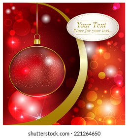 Bright Christmas background with glitter and rays overflow light, Christmas balls