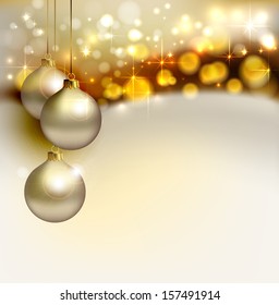 bright Christmas background with gold  evening balls