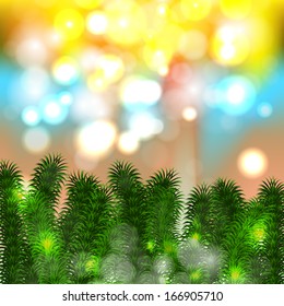 Bright Christmas background with green branches