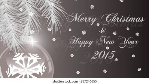 Bright Christmas background with white evening balls and Christmas tree