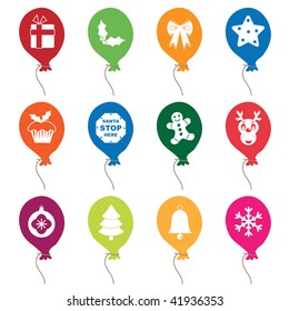 bright christmas balloons in global colours with motifs