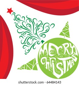 Bright Christmas card with curly elements