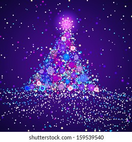 bright christmas card with cute decorated christmas tree