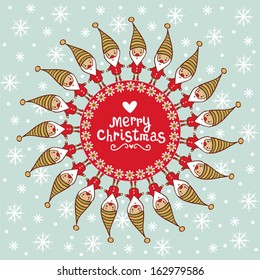 Bright Christmas card with tex tbox. Vintage Merry Christmas card in vector with Santa Claus.