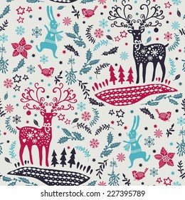 Bright  Christmas doodle pattern.  Hand drawing. Christmas decorations. Seamless pattern for fabric, paper and other printing and web projects.