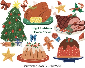 Bright Christmas Element. Vector isolate element on transparent background.