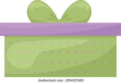 Bright Christmas gift box for gifts for Christmas, New Year, birthday, Valentine s day and other holidays.A festive gift box of green color with a purple lid and a beautiful bow. Gift box, vector