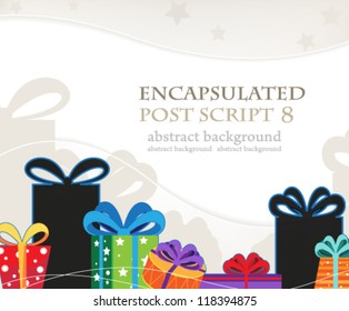 Bright Christmas gifts on a wavy beige background