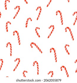 Bright Christmas pattern with cute candy cane elements. Vector doodle pattern for wrapping paper, textile, festive cards and designs.