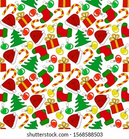 Bright Christmas: seamless pattern with transparent background. Vector graphics.